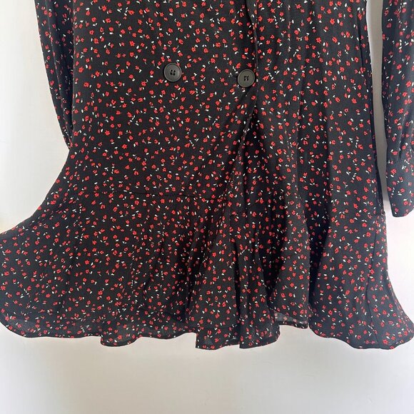 Zara Black Floral Print Blazer Tuxedo Skort Dress Womens Size Small Long Sleeves - Picture 3 of 8
